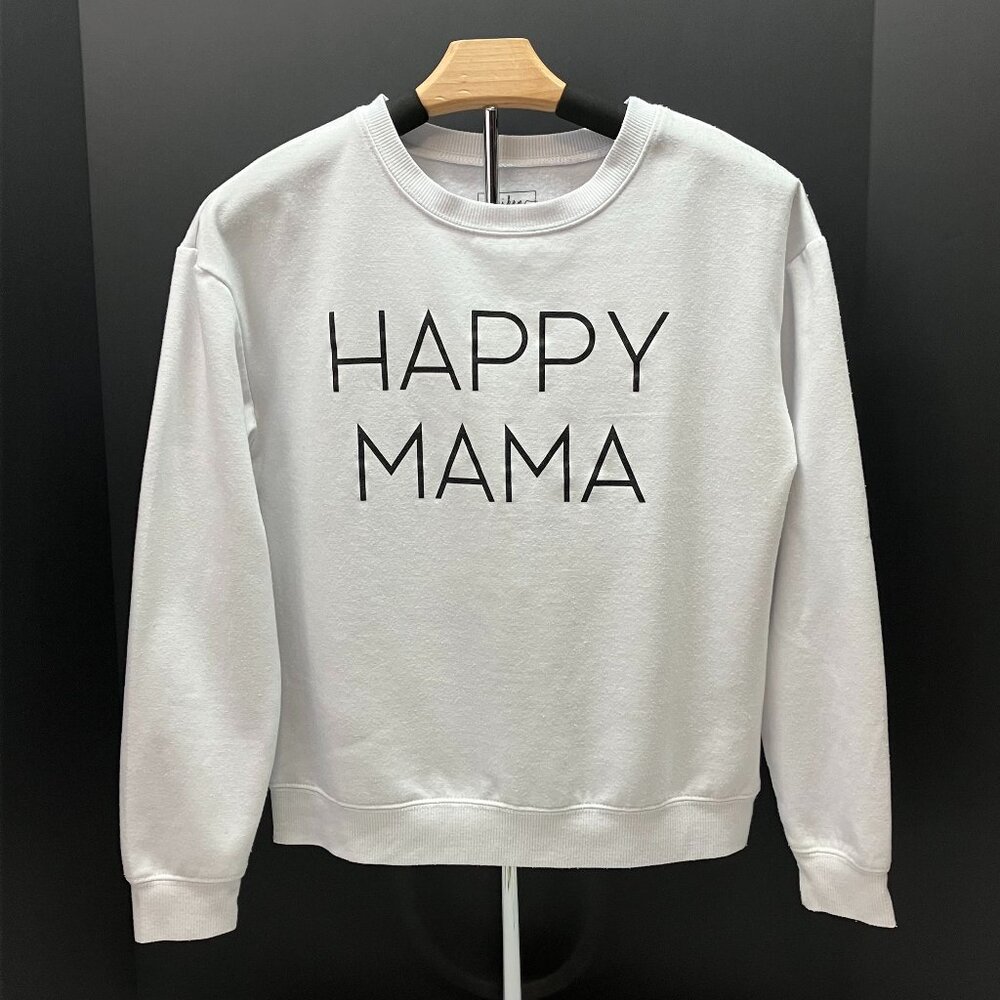Miken Flow Womens Happy Mama Super Soft Cropped White Crew Neck‎ Sweatshirt S